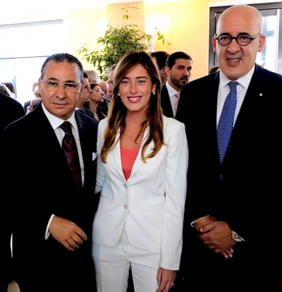 Chairman Kamel Ghribi; Maria Elena Boschi, former Secretary of the Council of Ministers, Italy; Moez Sinaoui Ambassador of Tunisia, Italy.