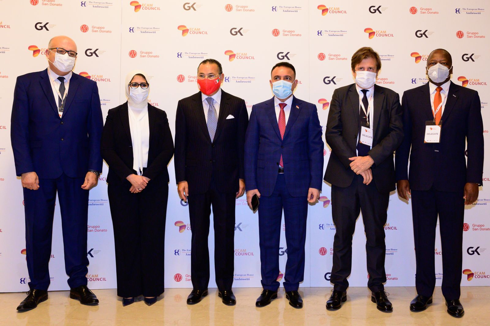 Chairman Kamel Ghribi; Faouzi Mehdi, Minister of Health, Tunisia; Hala Zayed, Minister of Health and Population, Egypt; Hasan Mohammed Abbas Al-Tameemi, Minister of Health and Environment, Iraq; Pierpaolo Sileri, Deputy Minister of Health, Italy; Mutahi Kagwe, Minister of Health, Kenya.