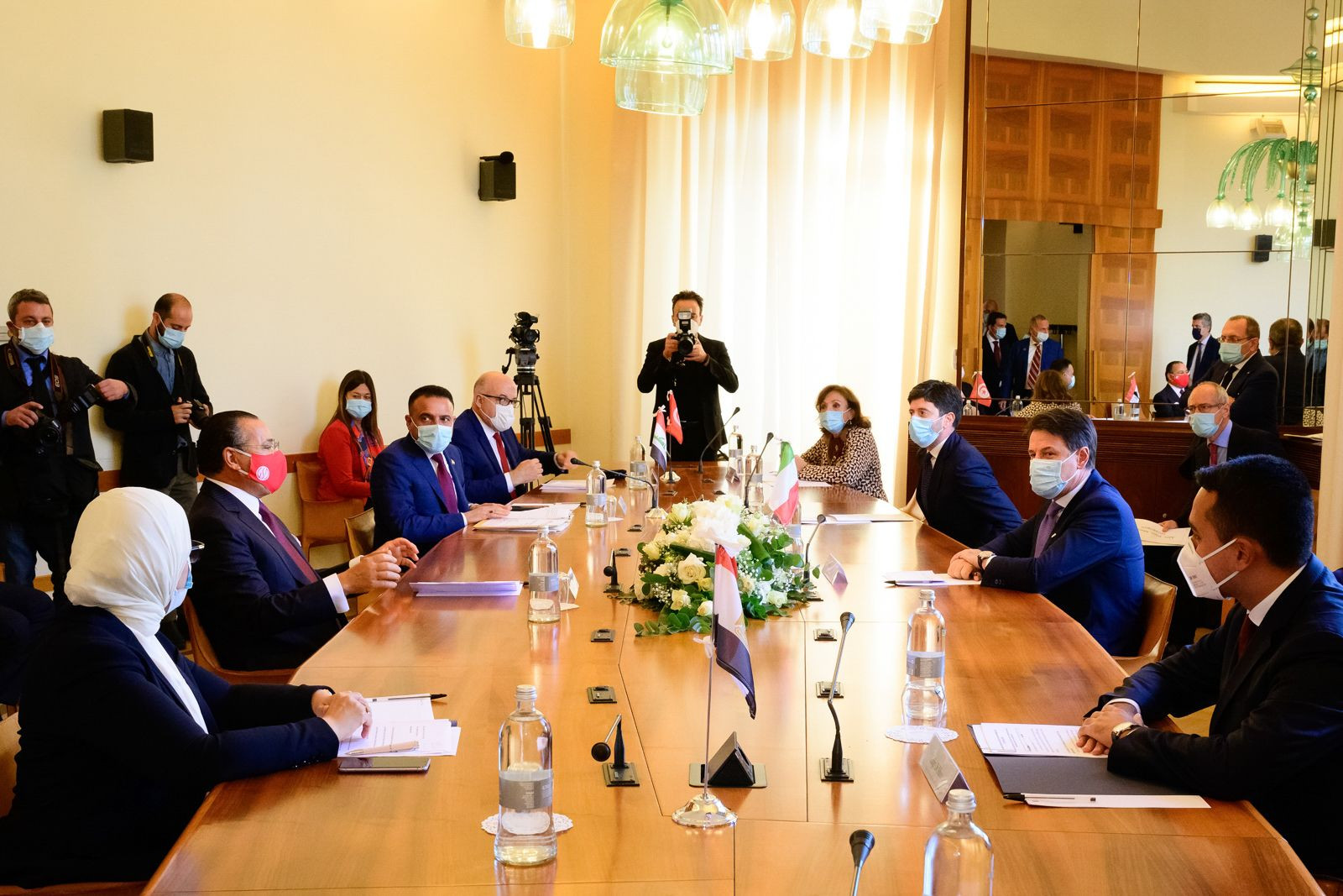 Chairman Kamel Ghribi; Giuseppe Conte Prime Minister, Italy; Hala Zayed Minister of Health and Population, Egypt; Hasan Mohammed Abbas Al-Tameemi, Minister of Health and Environment, Iraq; Faouzi Mehdi Minister of Health, Tunisia;  Roberto Speranza, Minister of Health, Italy; Luigi Di Maio, Minister of Foreign Affairs and International Co-Operation, Italy.