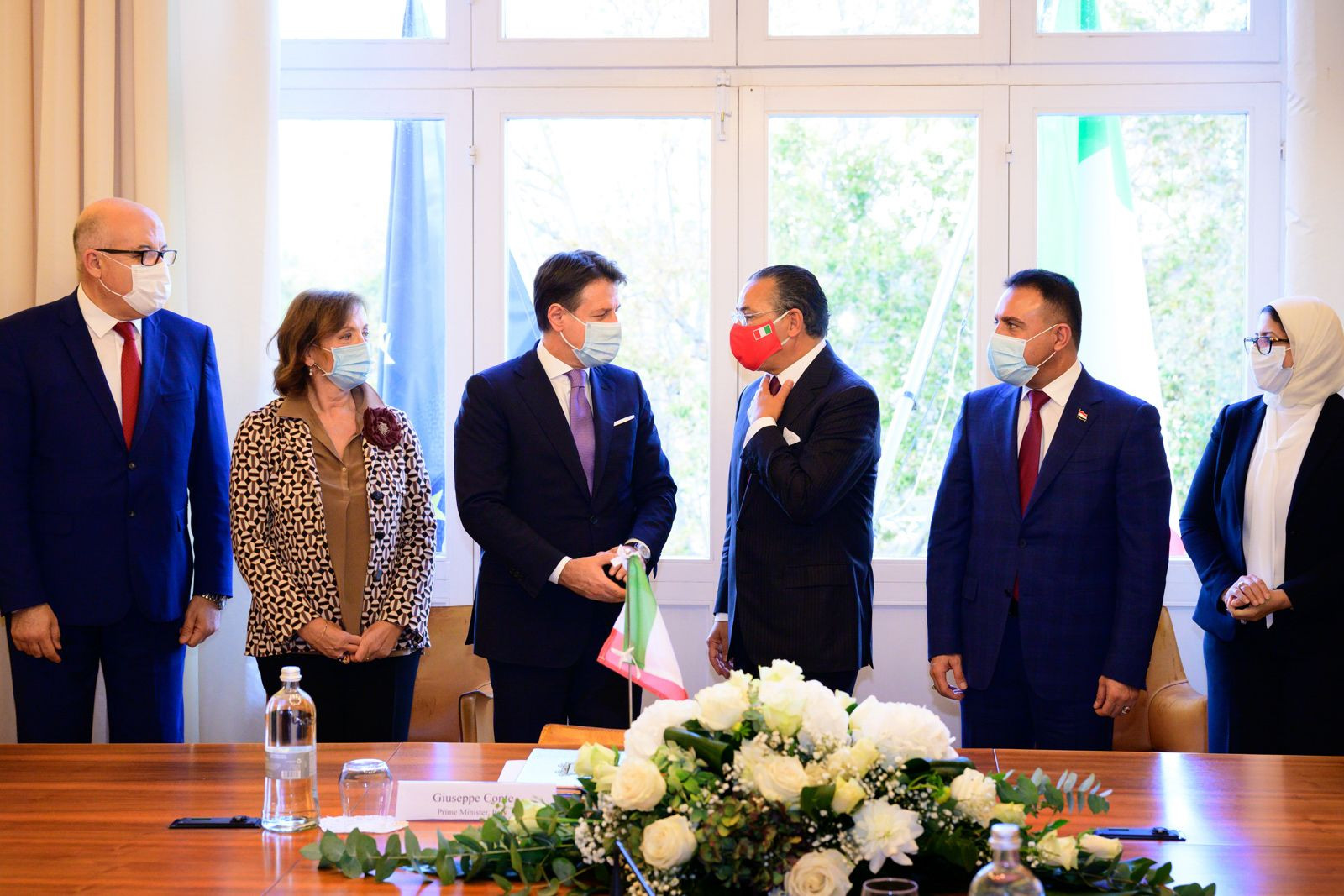 Chairman Kamel Ghribi; Giuseppe Conte Prime Minister, Italy; Faouzi Mehdi, Minister of Health, Tunisia; Hasan Mohammed Abbas Al-Tameemi, Minister of Health and Environment, Iraq; Hala Zayed, Minister of Health and Population, Egypt.