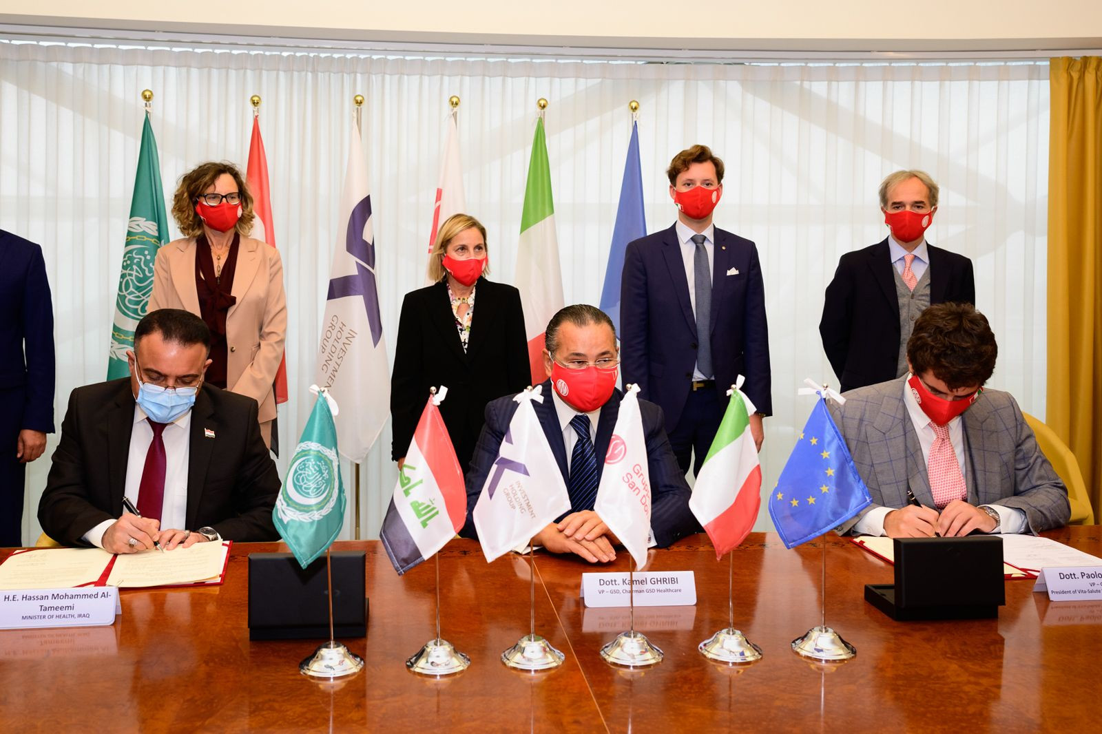 Chairman Kamel Ghribi; Hasan Mohammed Abbas Al-Tameemi, Minister of Health and Environment, Iraq; Paolo Rotelli President of University Vita-Salute San Raffaele, Italy.