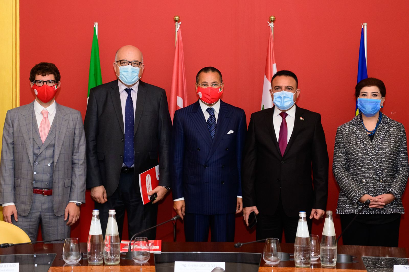 Chairman Kamel Ghribi; Paolo Rotelli, President of University Vita-Salute San Raffaele, Italy; Faouzi Mehdi, Minister of Health, Tunisia; Hasan Mohammed Abbas Al-Tameemi, Minister of Health and Environment, Iraq; Safia Al-Souhail, Ambassador of Iraq, Italy.