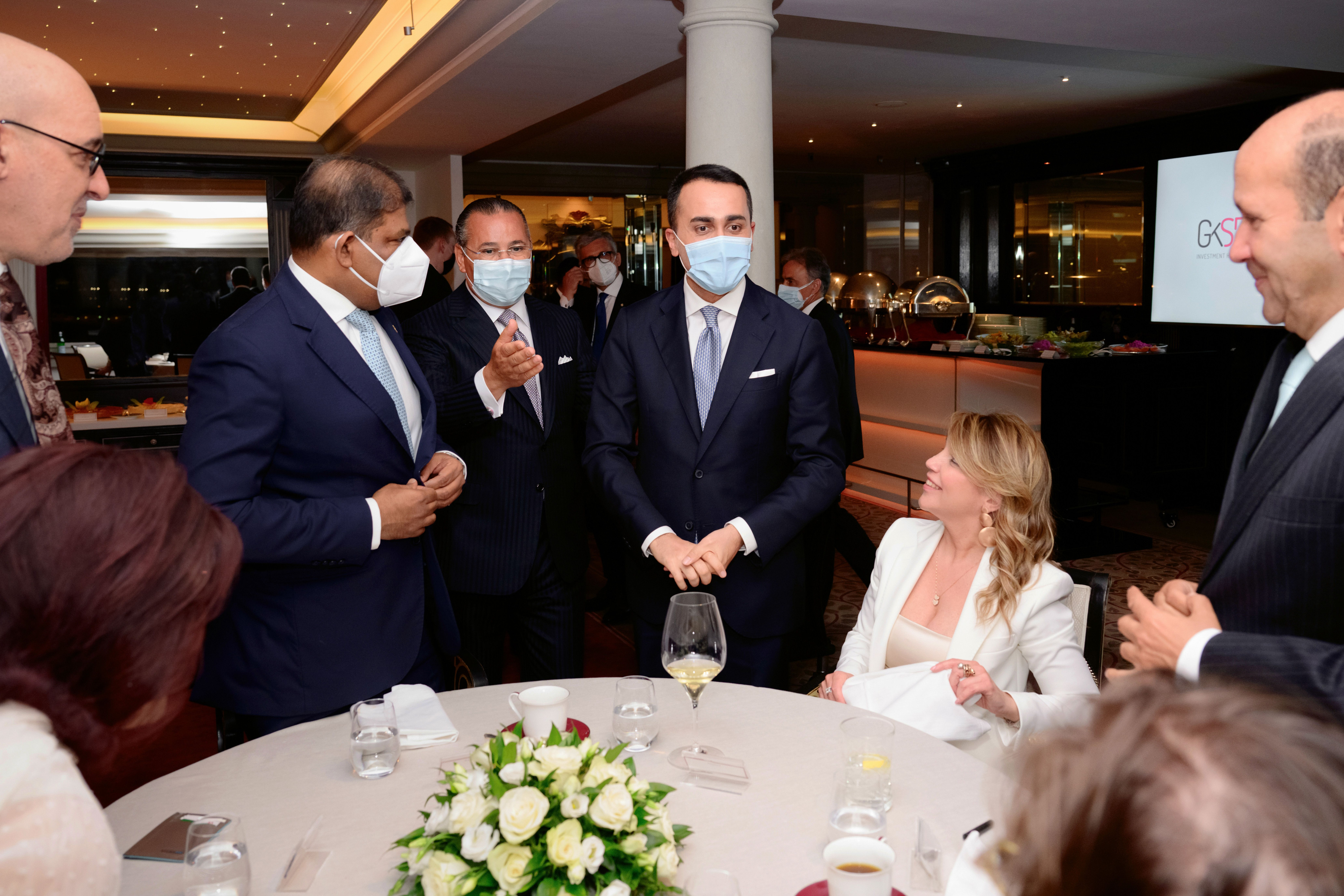 Chairman Kamel Ghribi; Luigi Di Maio, Minister of Foreign Affairs and International Co-Operation, Italy; H.E. Moez Sinaoui, Ambassador of  Tunisia to Italy; H.E. Datò Abdul Malik Melvin Castelino, Ambassador of Malesia to Italy; H.E. Hisham Badr, Ambassador of Egypt to Italy.