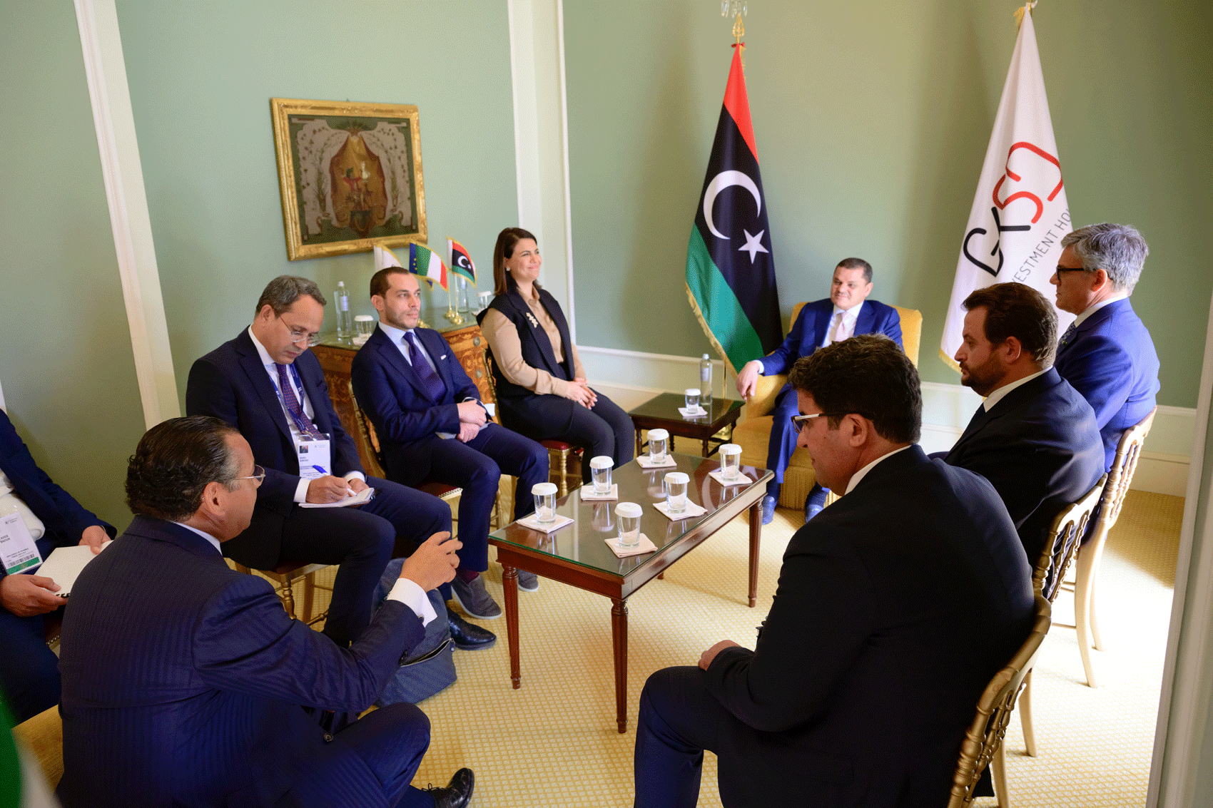 Chairman Kamel Ghribi; H.E. Abdul Hamid Dbeibeh, Prime Minister, Libya; H.E. Najla Al Mangoush, Minister of Foreign Affairs, Libya.