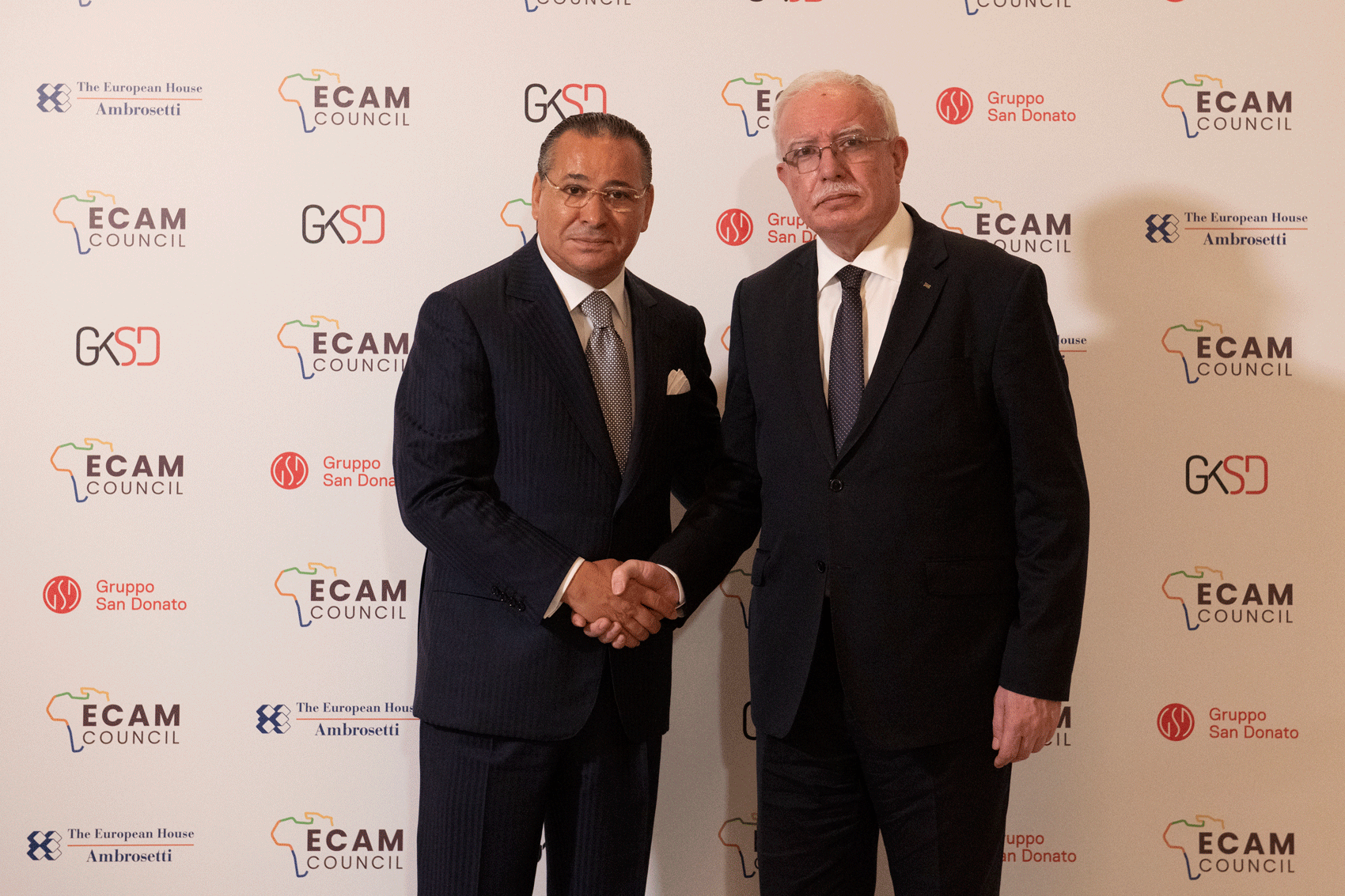 Chairman Kamel Ghribi with H.E. Riyad Al-Maliki, Minister of Foreign Affairs, State of Palestine.