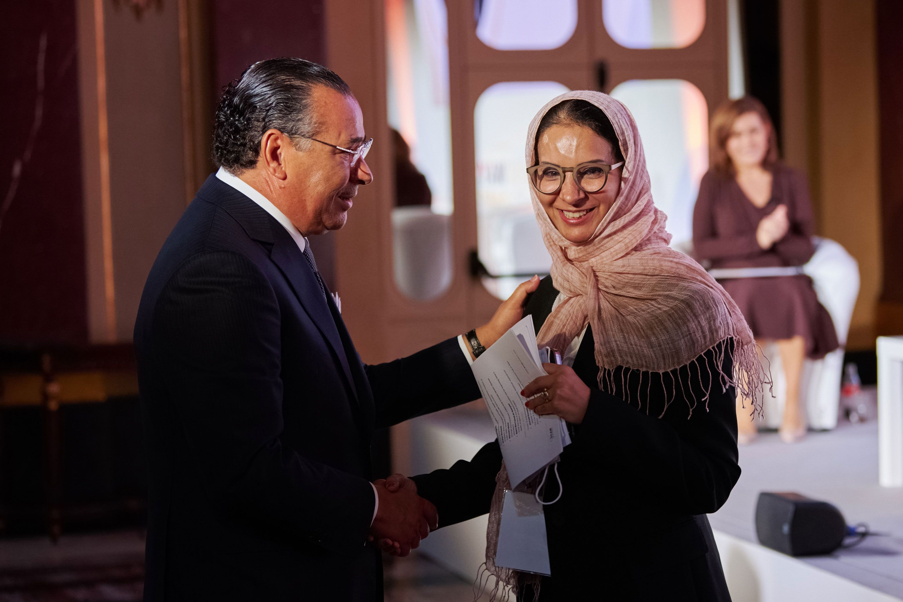 Chairman Kamel Ghribi with H.E. Reem Bint Fahad Al-Bunyan Chief Executive at the Global Innovation Hub for Improving Value in Health, Kingdom of Saudi Arabia.