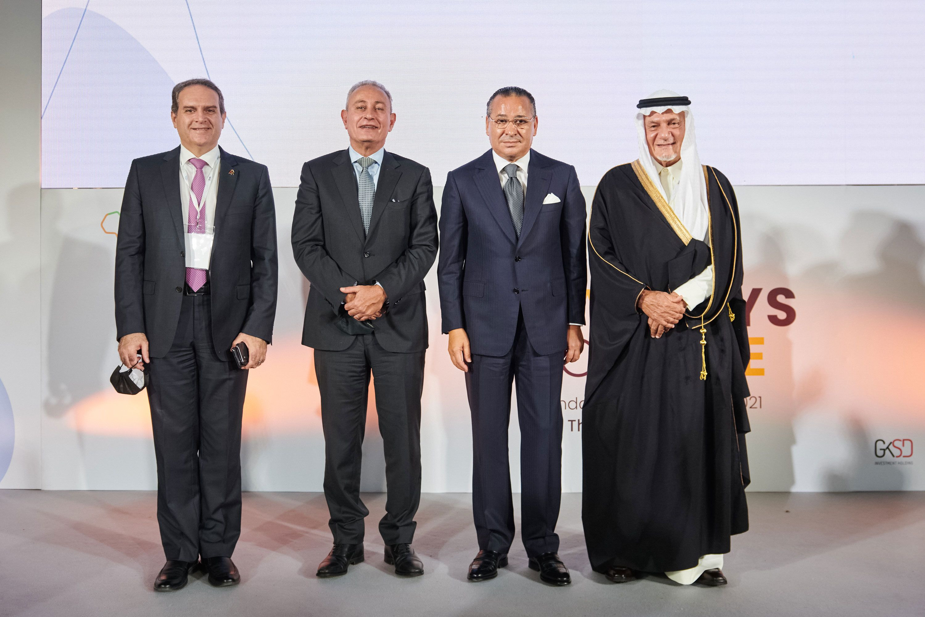 Chairman Kamel Ghribi with H.E. Feras Al Hawari, Minister Of Health, Hashemite Kingdom Of Jordan; H.E. Nasser Kamel, Secretary General, Union For The Mediterranean; H.E. Turki bin Al Faisal Al Saud, Chairman, King Faisal Center for Research and Islamic Studies, Kingdom of Saudi Arabia.