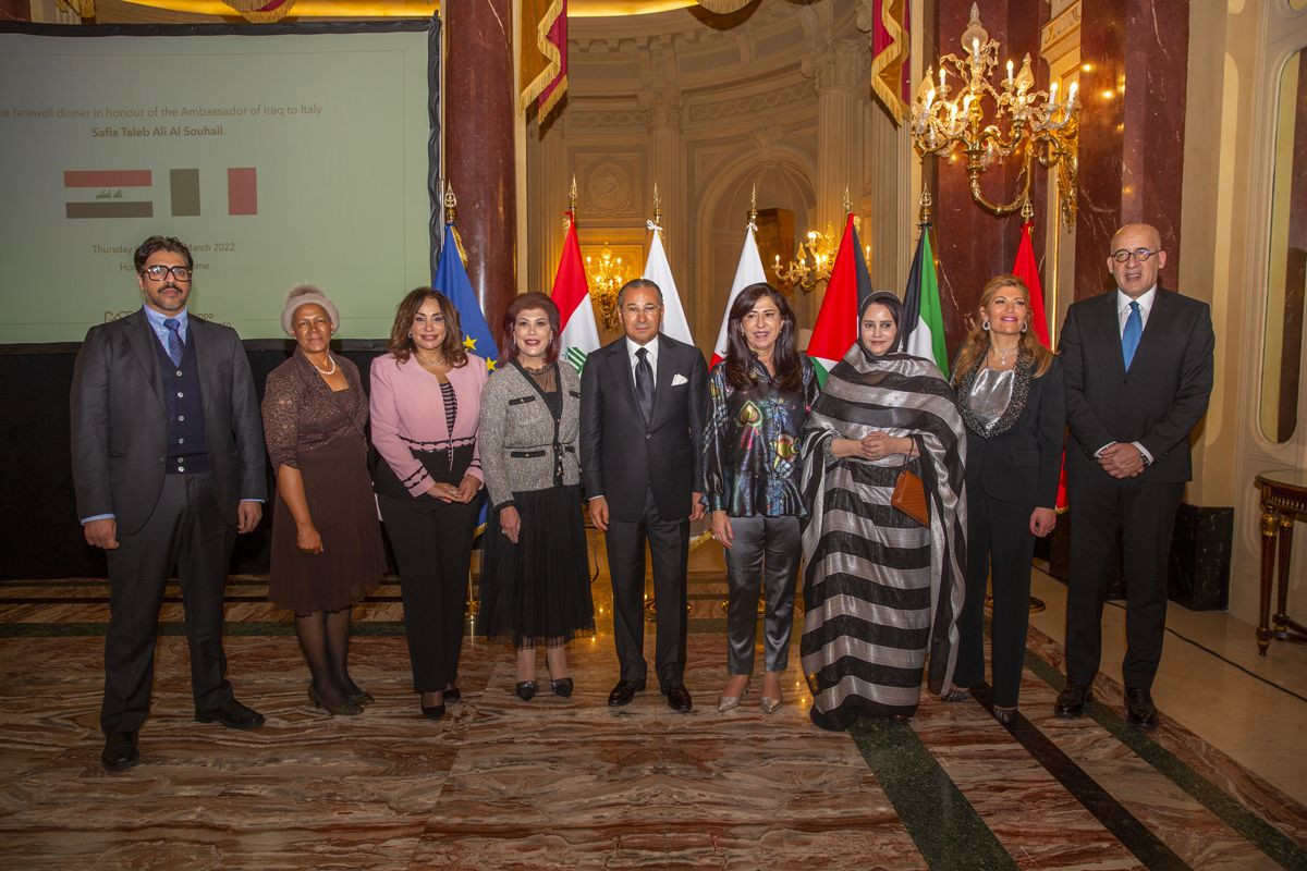 Some of the Ambassadors attending the farewell dinner for H.E. Safia Taleb Ali Al Souhail former Ambassador of Iraq to Italy.