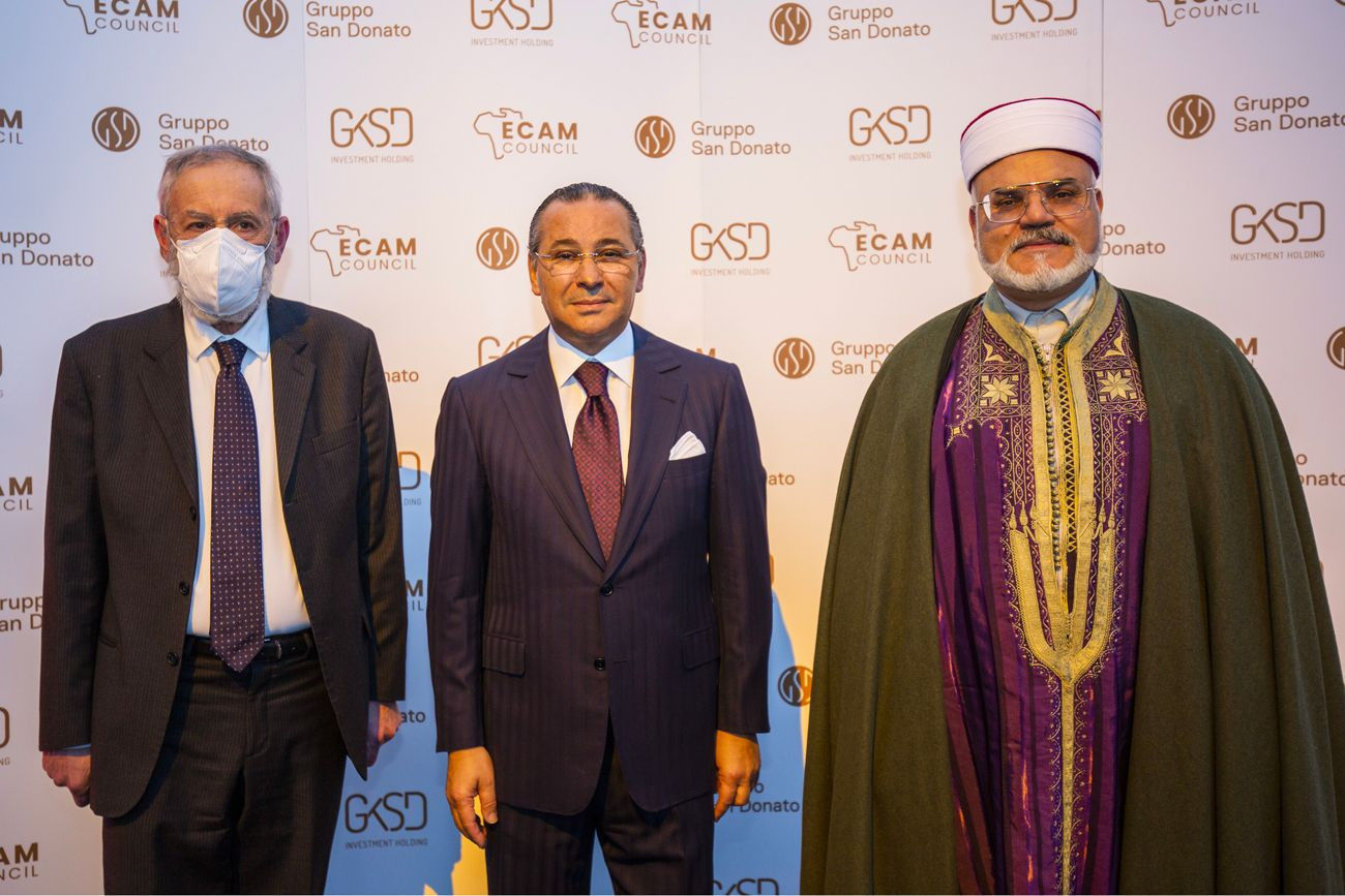 Chairman Kamel Ghribi with Rabbi Riccardo Di Segni Chief Rabbi of the Jewish Community of Rome, Imam Badri Madani Imam of the Mosque of Palermo.