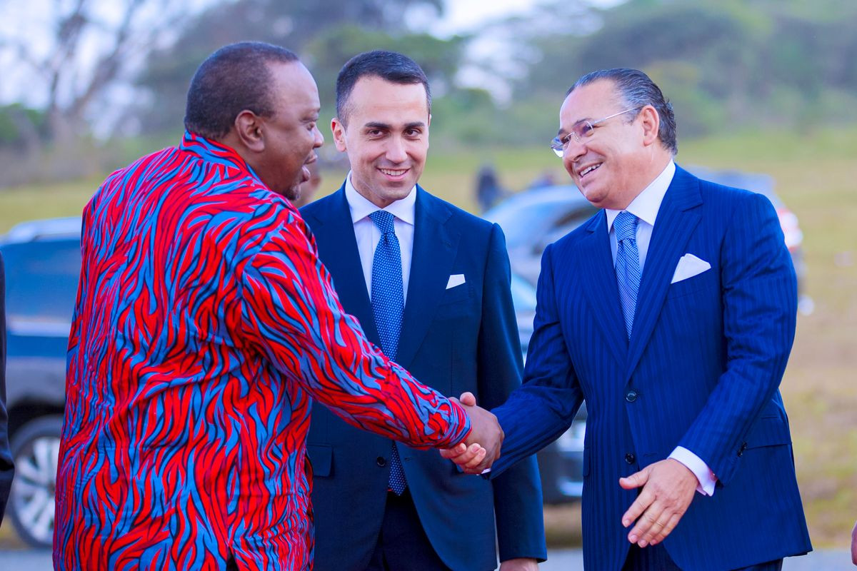 Chairman Kamel Ghribi with H.E. Uhuru Kenyatta, President of Kenya and Luigi Di Maio, Minister of Foreign Affairs and international cooperation of Italy.