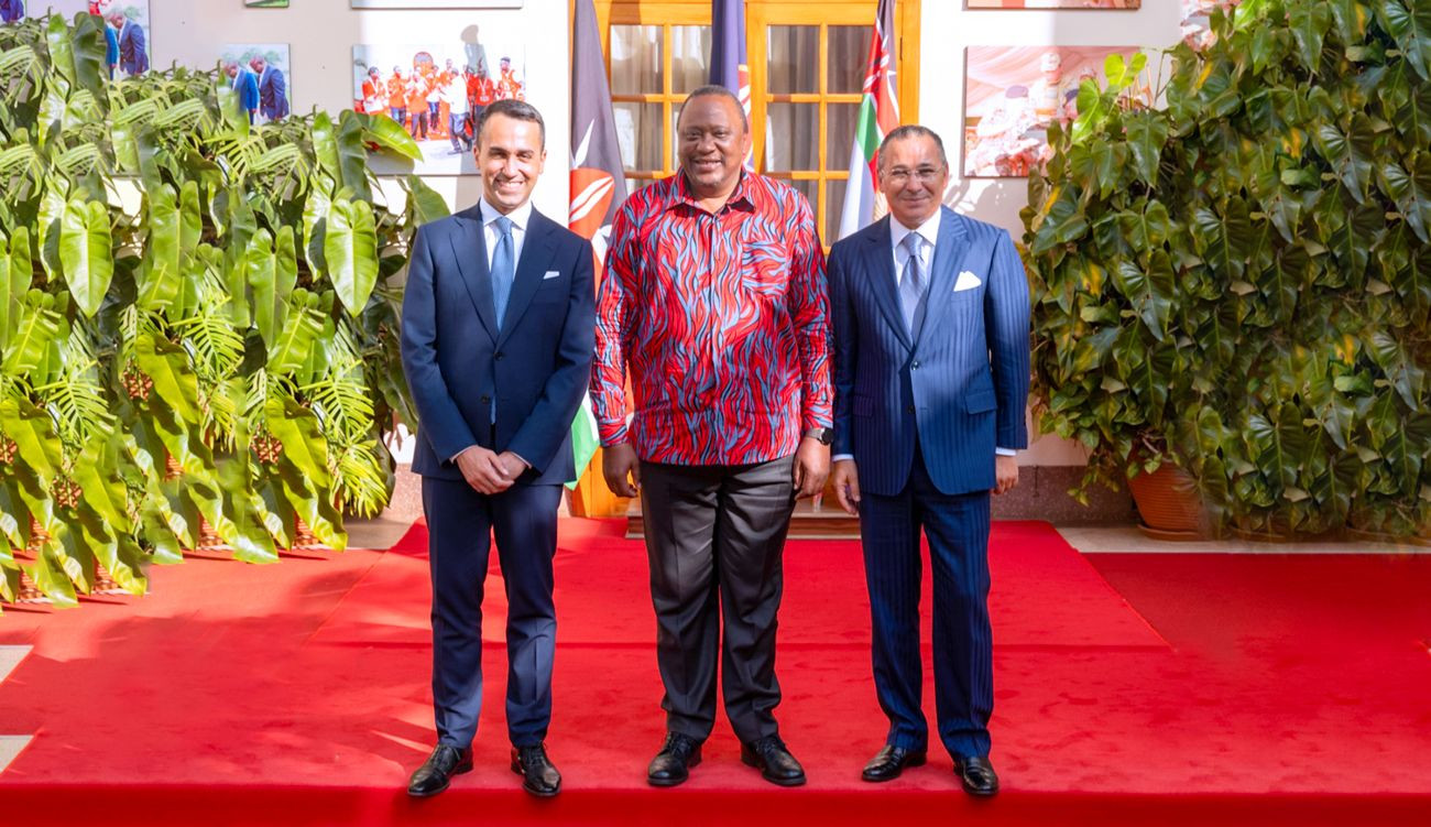 Chairman Kamel Ghribi with H.E. Uhuru Kenyatta, President of Kenya and Luigi Di Maio, Minister of Foreign Affairs and international cooperation of Italy.