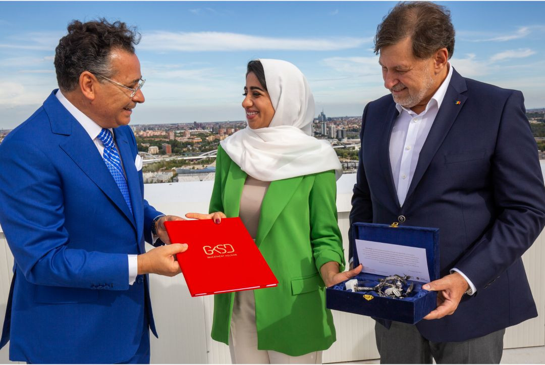 Chairman Kamel Ghribi with Dr. Alexandru Rafila Minister of Health, Romania and Dr. Fatma Almulla, phD of Biochemical Engineering.