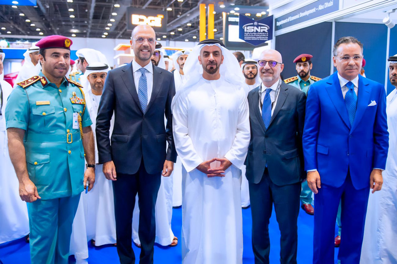 Chairman Kamel Ghribi with H.E. Sheikh Saif Bin Zayed Al Nahyan, Minister of the Interior, UAE, H.E. General Ahmed Naser Al Raisi, President of Interpol and Lorenzo Fanara, Italian Ambassador in the UAE.