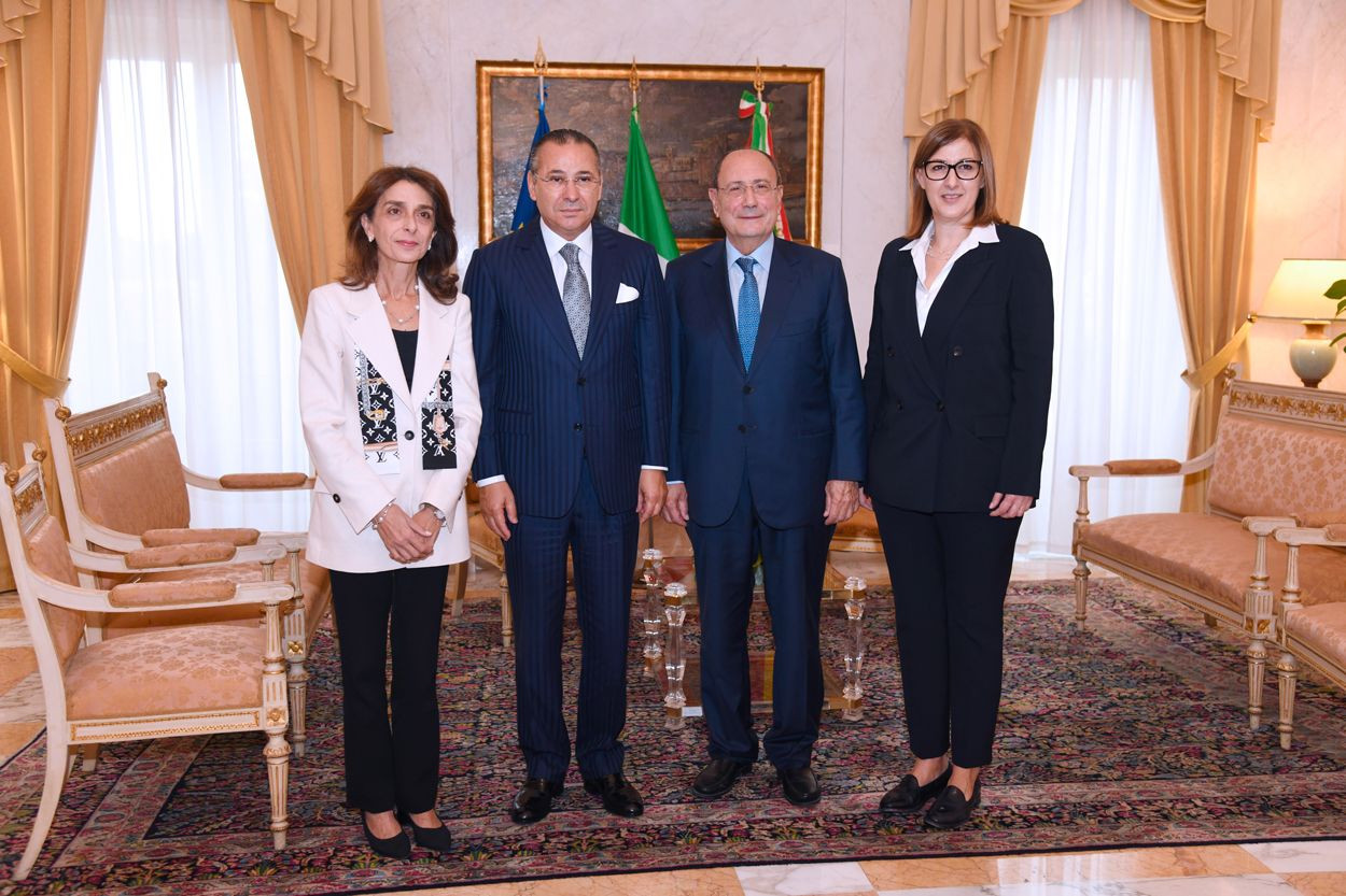 Chairman Kamel Ghribi with Honourables Renato Schifani President of Regione Sicilia, Maria Mattarella, Secretary General of Regione Sicilia.