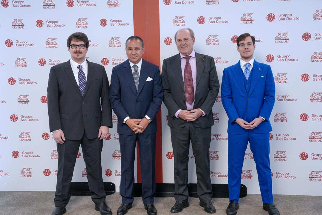 Kamel Ghribi with Philippe Donnet Chief Executive Officer of Generali, Paolo Rotelli President of IRCCS San Raffaele Research Hospital, President of the Vita-Salute San Raffaele University, Vice-President of Gruppo San Donato (GSD); GKSD Holding and Galeazzi-Sant'Ambrogio Hospital and Marco Rotelli President of IRCCS Galeazzi-Sant'Ambrogio Hospital and Vice-President of GKSD Holding.